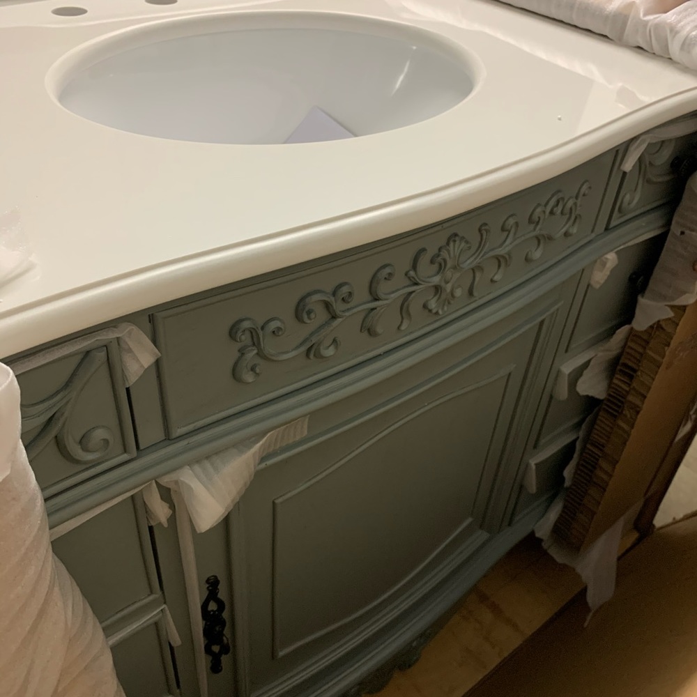 White marble sink vanity